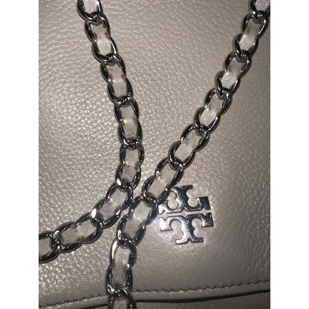 Tory Burch Britten Leather, Crossbody Shoulder strap, French Grey/Silver, Small